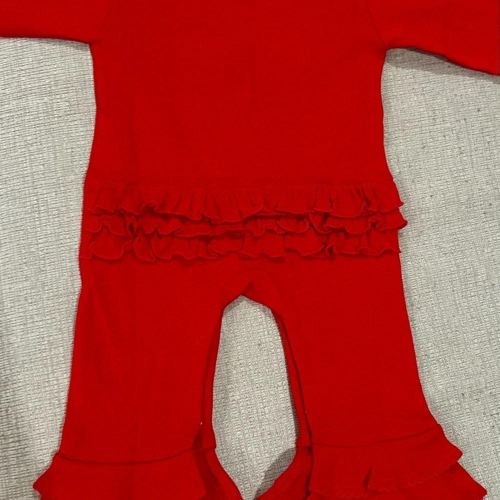 My 1st Christmas Baby Girl’s Red Embroidered Ruffle Romper 12M